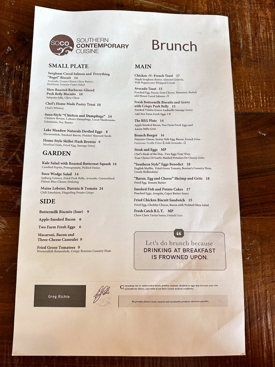 white brunch menu